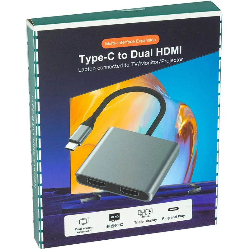 Адаптер Blueendless USB Type-C - 2xHDMI (M/F) Grey (CA913831) - мініатюра 3