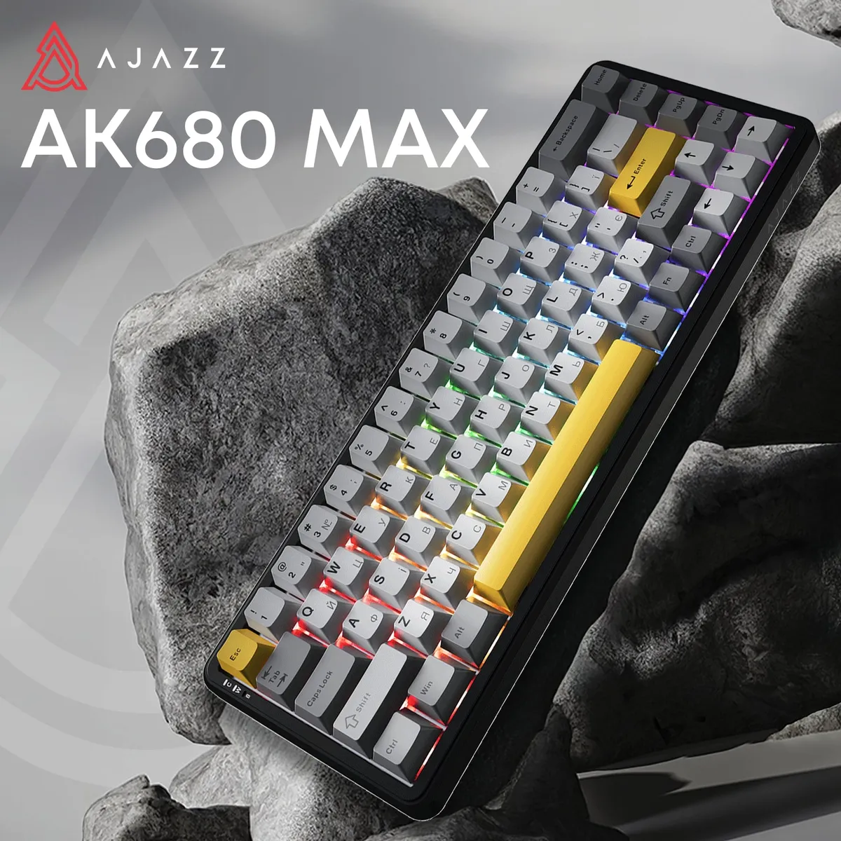 Дротова магнітна клавіатура Ajazz AK680 MAX Magnetic switches Black Gray Yellow (AK680-M-BGY-AW) - мініатюра 3