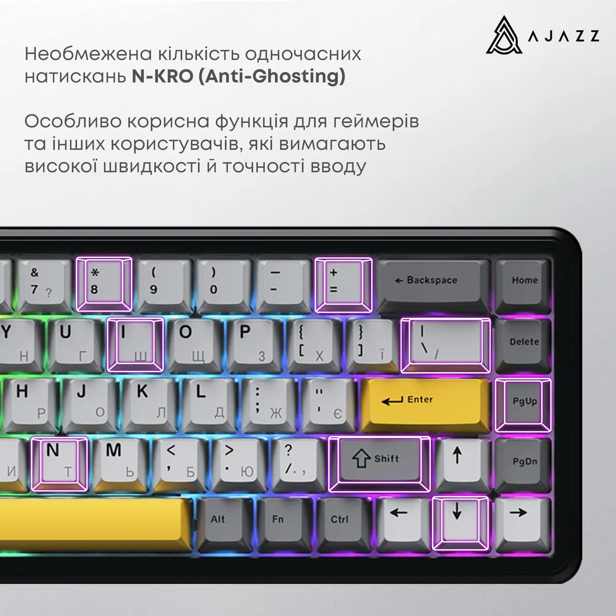Дротова магнітна клавіатура Ajazz AK680 MAX Magnetic switches Black Gray Yellow (AK680-M-BGY-AW) - мініатюра 6