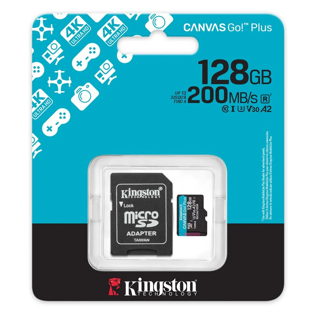 Карта пам`яті MicroSDXC 128GB UHS-I/U3 Class 10 Kingston Canvas Go! Plus R200/W200MB/s + SD-адаптер (SDCG4/128GB) - мініатюра 3