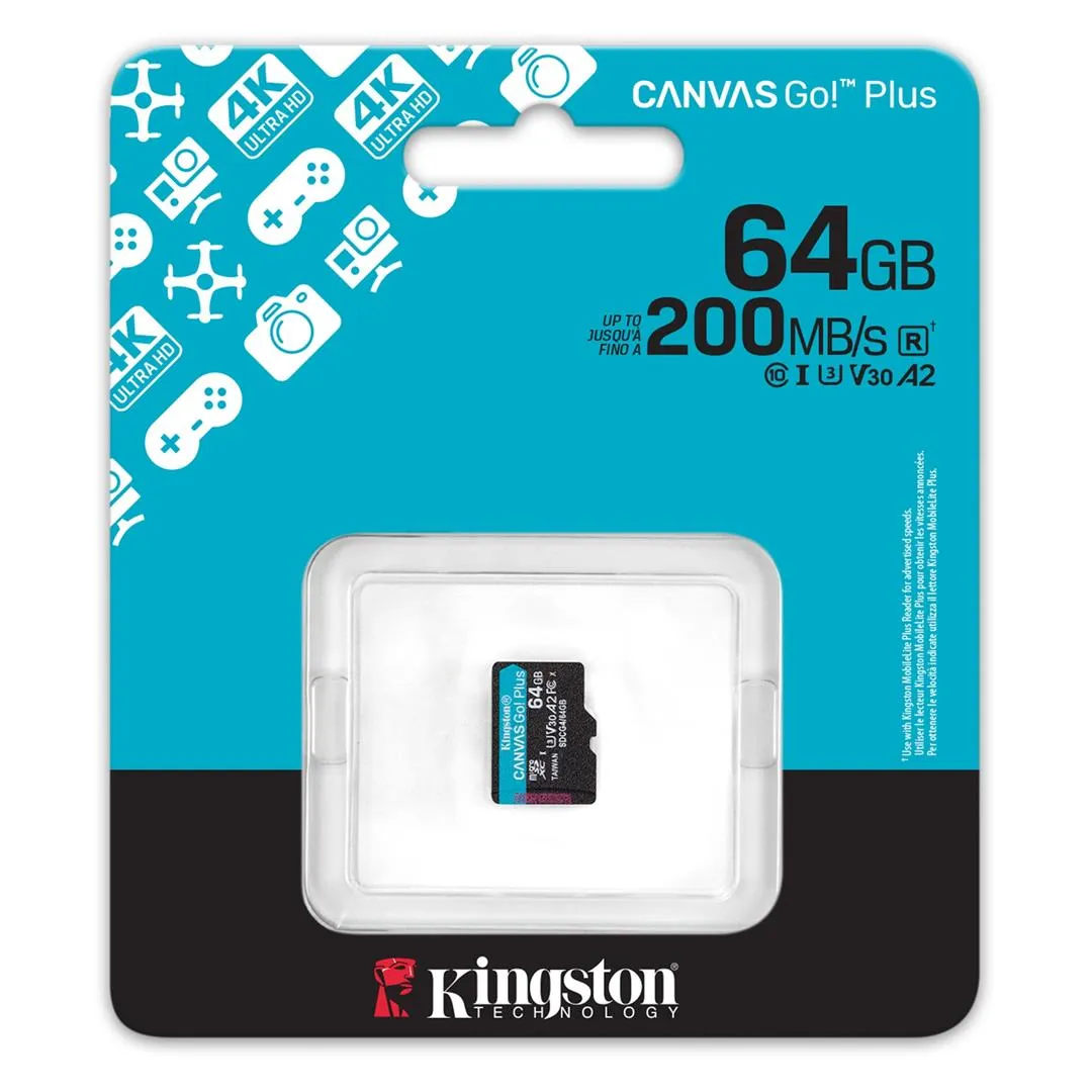 Карта пам`яті MicroSDXC  64GB UHS-I/U3 Class 10 Kingston Canvas Go! Plus R200/W200MB/s (SDCG4/64GBSP) - мініатюра 3