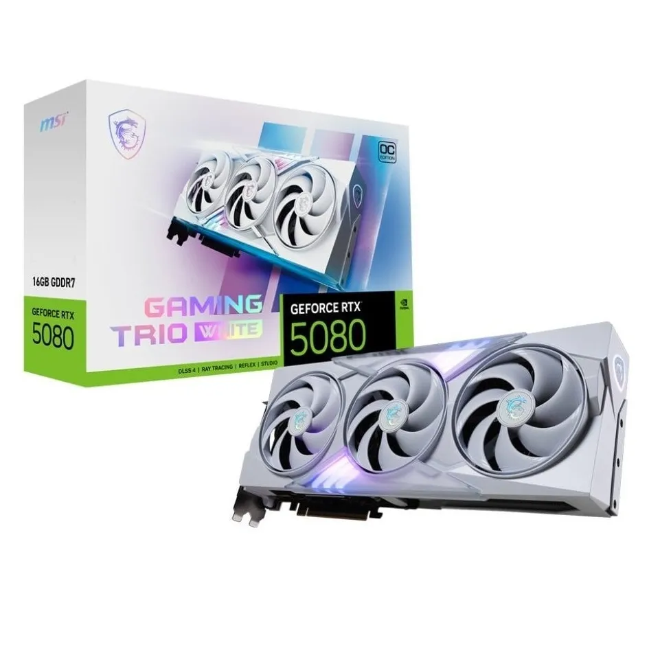Відеокарта GF RTX 5080 16GB GDDR7 Gaming Trio OC White MSI (GeForce RTX 5080 16G GAMING TRIO OC WHITE) - зображення 1