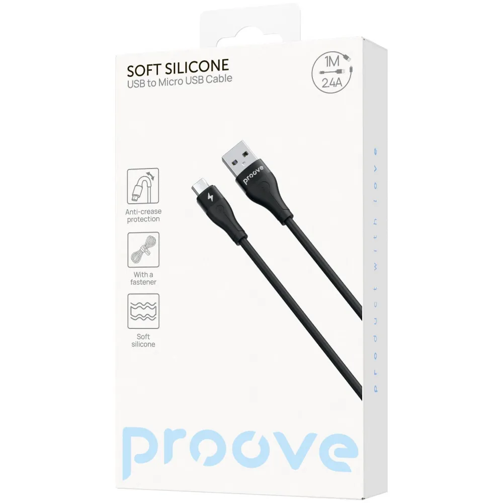 Кабель Proove Soft Silicone USB to Micro USB 2.4A (1m) (white) - зображення 1