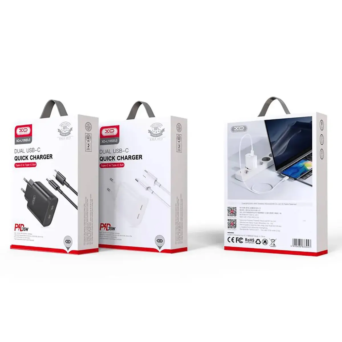 Мережевий зарядний пристрій XO L105 (2USB-С, 3А) PD Black (L105-CC.black) - мініатюра 4