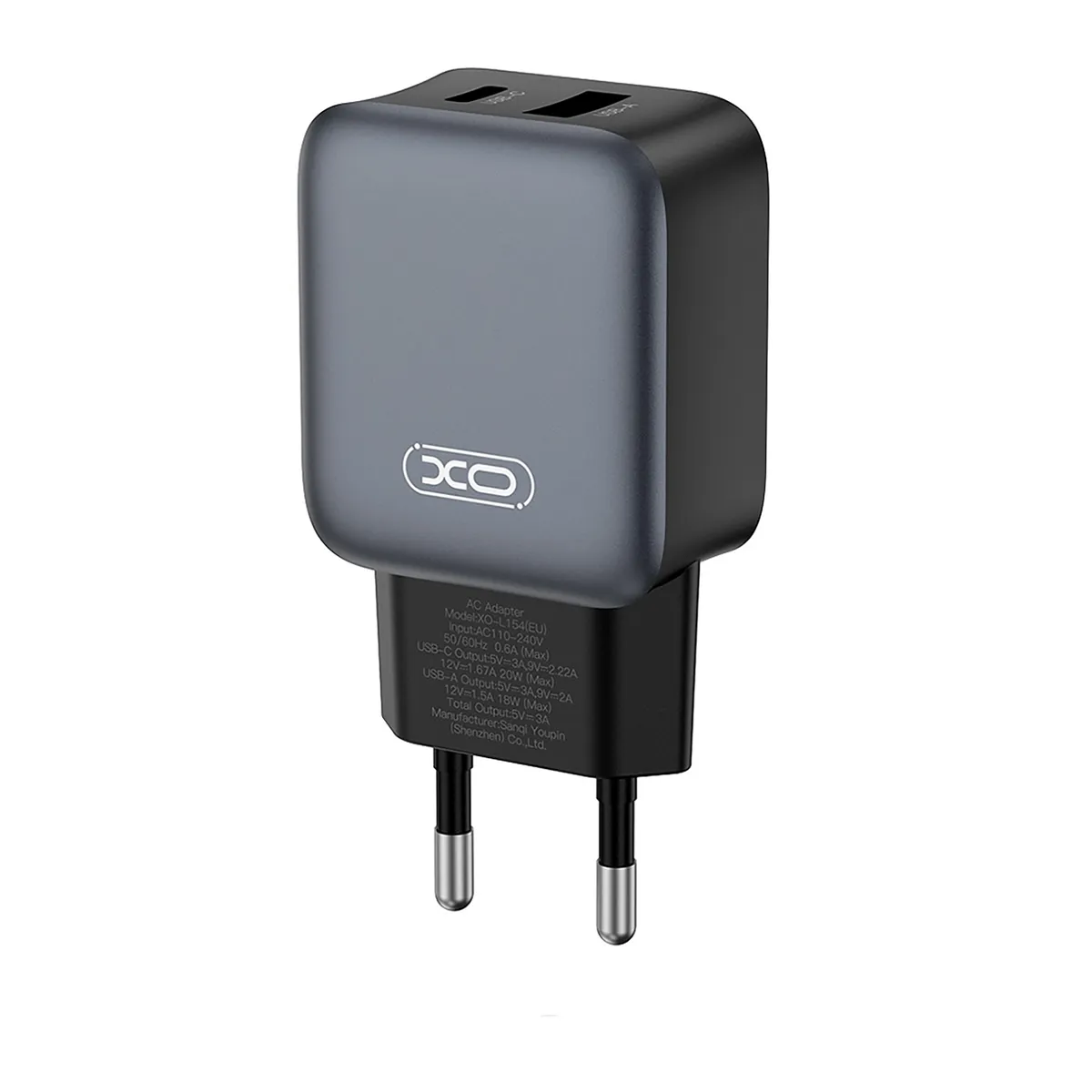 Мережевий зарядний пристрій XO L154 (1USB-С, 1USB, 3А) PD, QC 3.0 Black (L154.black) - мініатюра 3