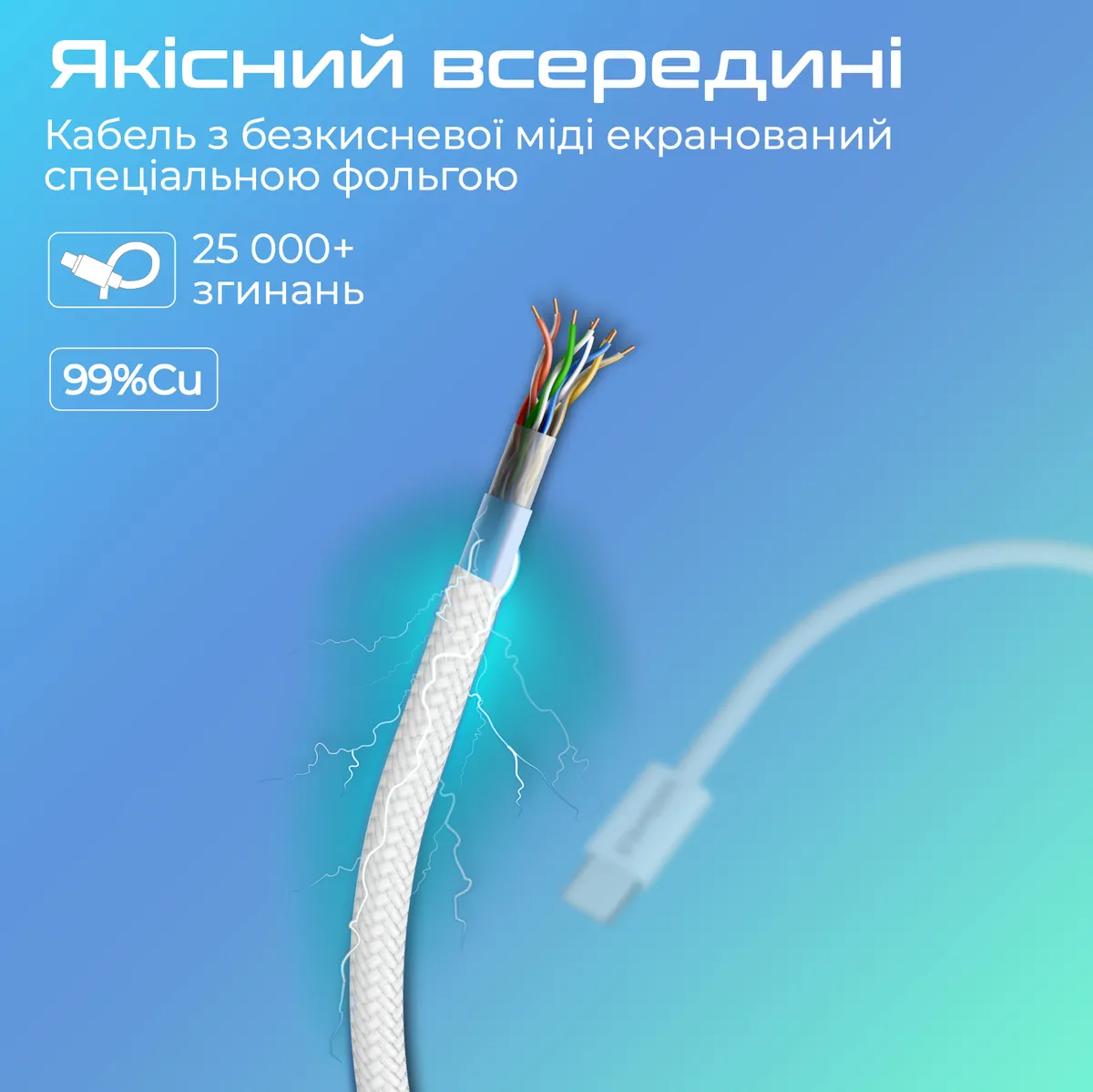 Кабель Promate USB Type-C - USB Type-C (M/M), 3A, 60W, 2 м, White (ecoline-cc200.white) - мініатюра 3