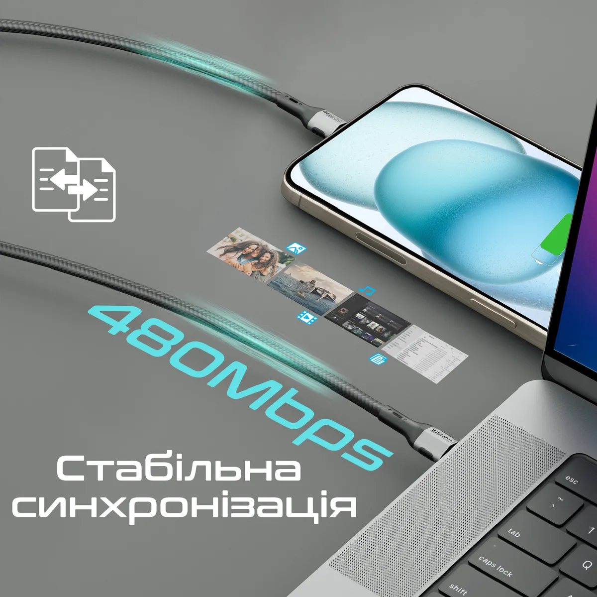 Кабель Promate USB Type-C - USB Type-C (M/M), 3A, 60W, 1.2 м, Black (fletchlink-cc.black) - мініатюра 2