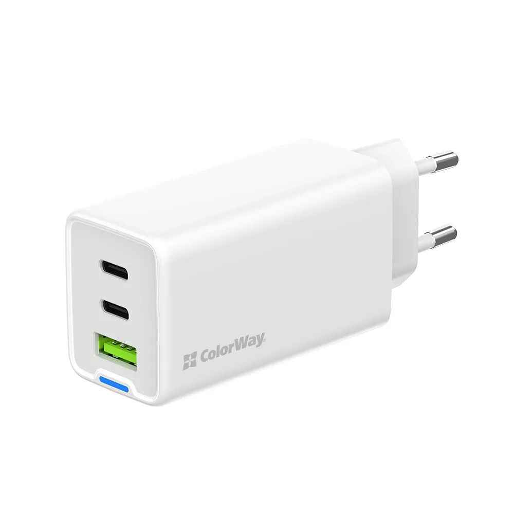 Мережевий зарядний пристрій ColorWay GaN Mini 65W PD Port PPS USB (USB-2C1A) White (CW-CHS058PD-WT) - мініатюра 2