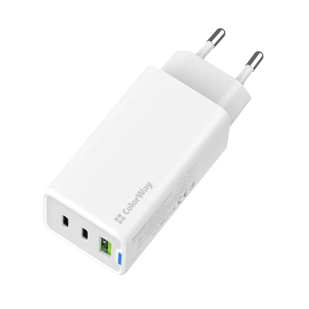 Мережевий зарядний пристрій ColorWay GaN Mini 65W PD Port PPS USB (USB-2C1A) White (CW-CHS058PD-WT) - мініатюра 5
