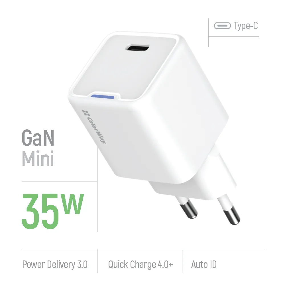 Мережевий зарядний пристрій ColorWay GaN Mini 35W PD Port PPS USB-C White (CW-CHS056PD-WT) - мініатюра 7