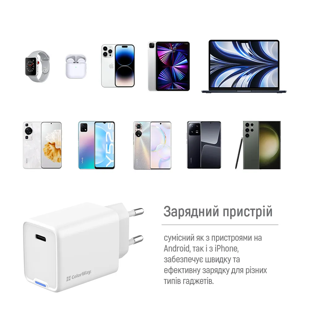 Мережевий зарядний пристрій ColorWay GaN Mini 45W PD Port PPS USB-C White (CW-CHS057PD-WT) - мініатюра 12