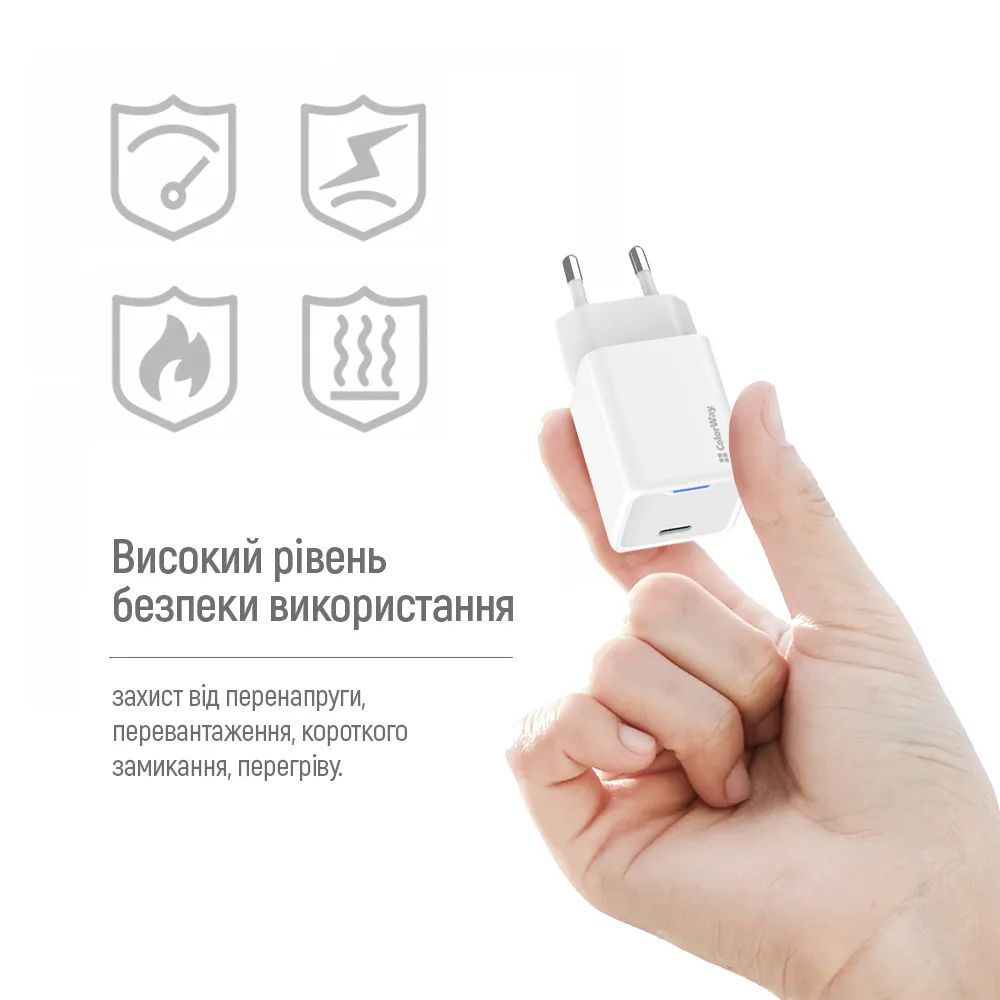 Мережевий зарядний пристрій ColorWay GaN Mini 45W PD Port PPS USB-C White (CW-CHS057PD-WT) - мініатюра 13