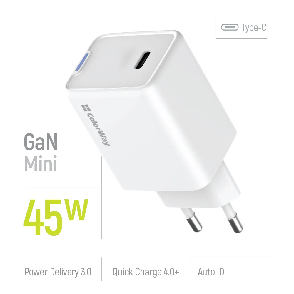 Мережевий зарядний пристрій ColorWay GaN Mini 45W PD Port PPS USB-C White (CW-CHS057PD-WT) - мініатюра 7