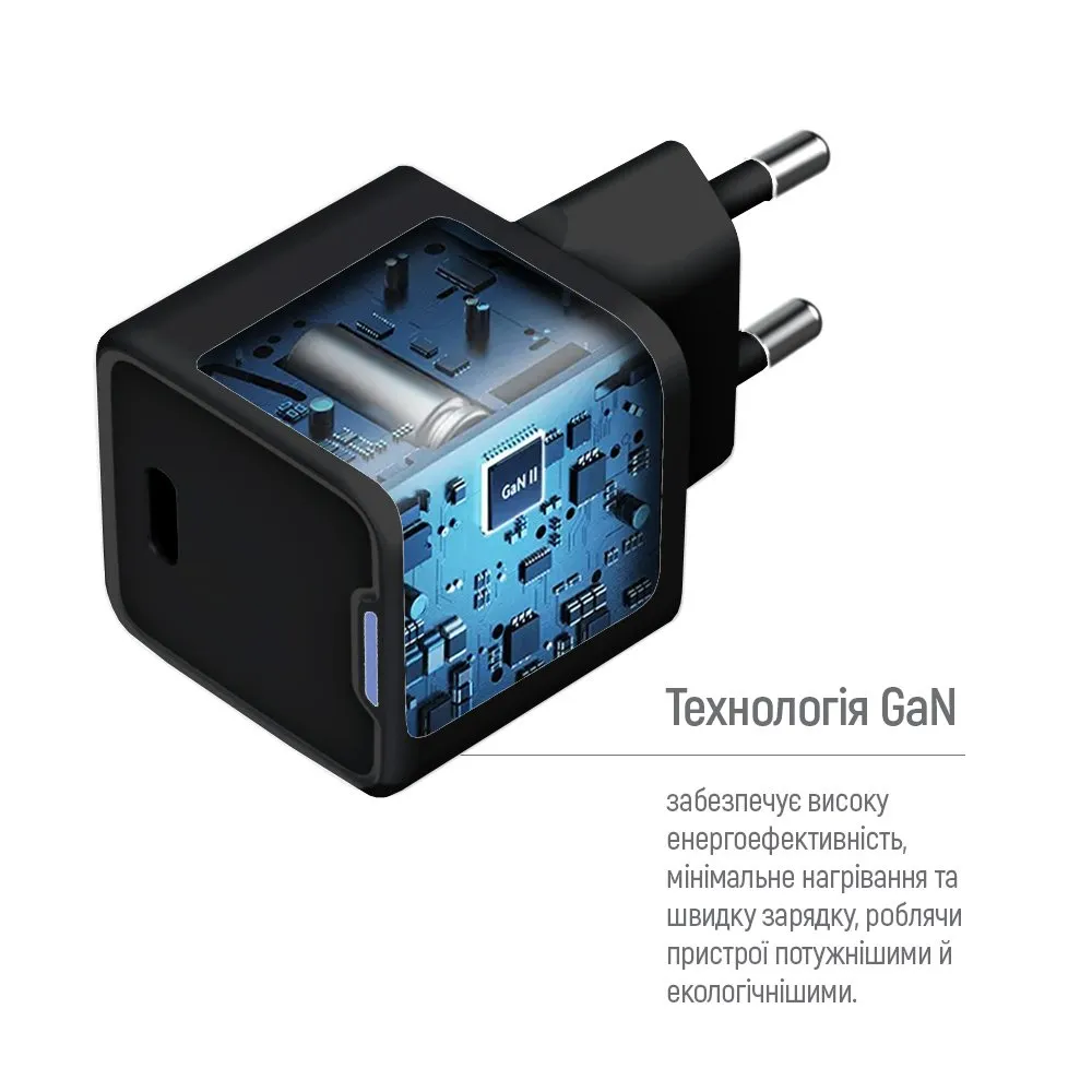 Мережевий зарядний пристрій ColorWay GaN Mini 25W PD Port PPS USB-C Black (CW-CHS052PD-BK) - мініатюра 8