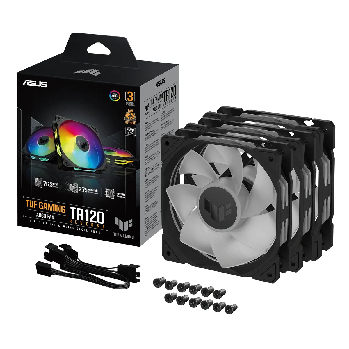 Вентилятор Asus TUF Gaming TR120 ARGB Reverse Triple Pack Black (90DA00D0-B09020) - мініатюра 10