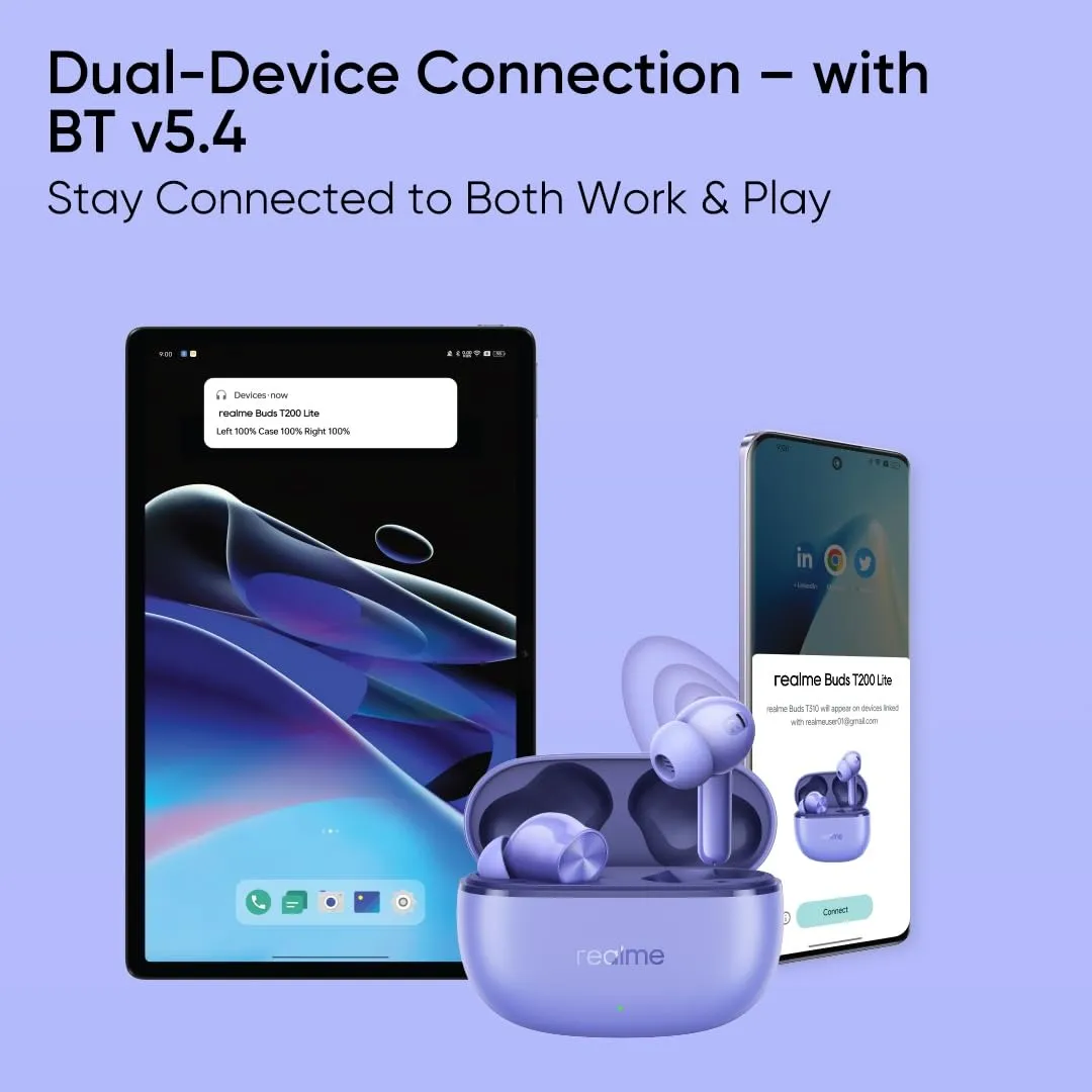 Bluetooth-гарнітура Realme Buds T200 Lite Aurora Purple_EU - мініатюра 4