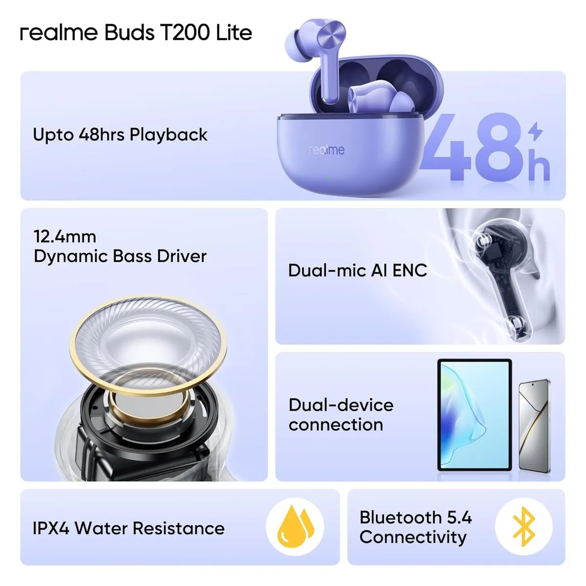 Bluetooth-гарнітура Realme Buds T200 Lite Aurora Purple_EU - мініатюра 8