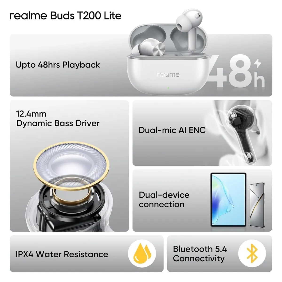 Bluetooth-гарнітура Realme Buds T200 Lite Storm Grey_EU - мініатюра 4