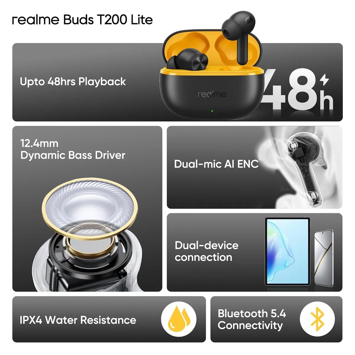 Bluetooth-гарнітура Realme Buds T200 Lite Volt Black_EU - мініатюра 4