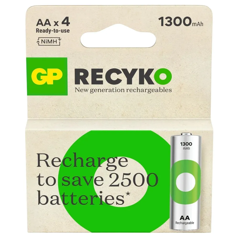 Акумулятори GP Recyko AA/HR06 NI-MH 1300 mAh BL 4 шт - зображення 1