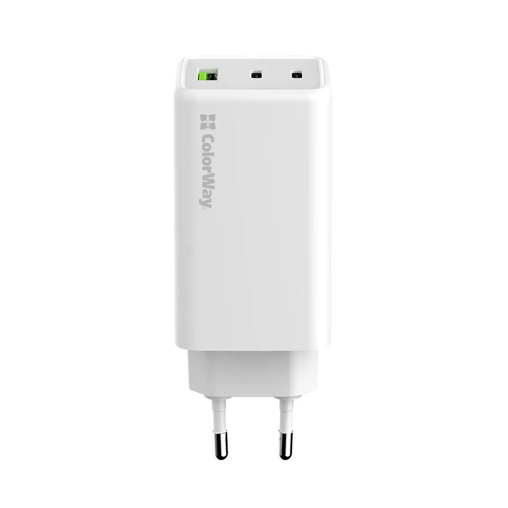 Мережевий зарядний пристрій ColorWay GaN Mini 100W PD Port PPS USB (USB-2C1A) White (CW-CHS061PD-WT) - зображення 1