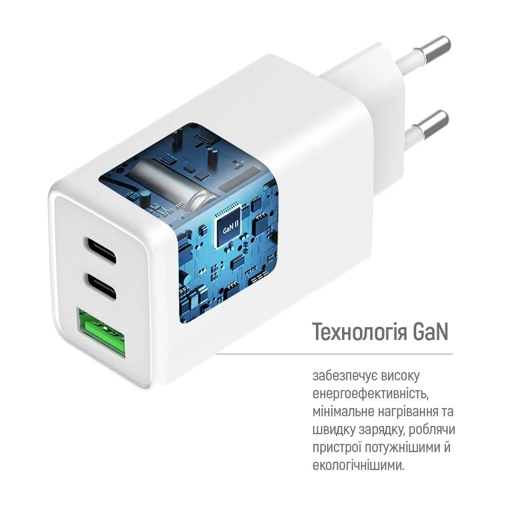 Мережевий зарядний пристрій ColorWay GaN Mini 100W PD Port PPS USB (USB-2C1A) White (CW-CHS061PD-WT) - мініатюра 7