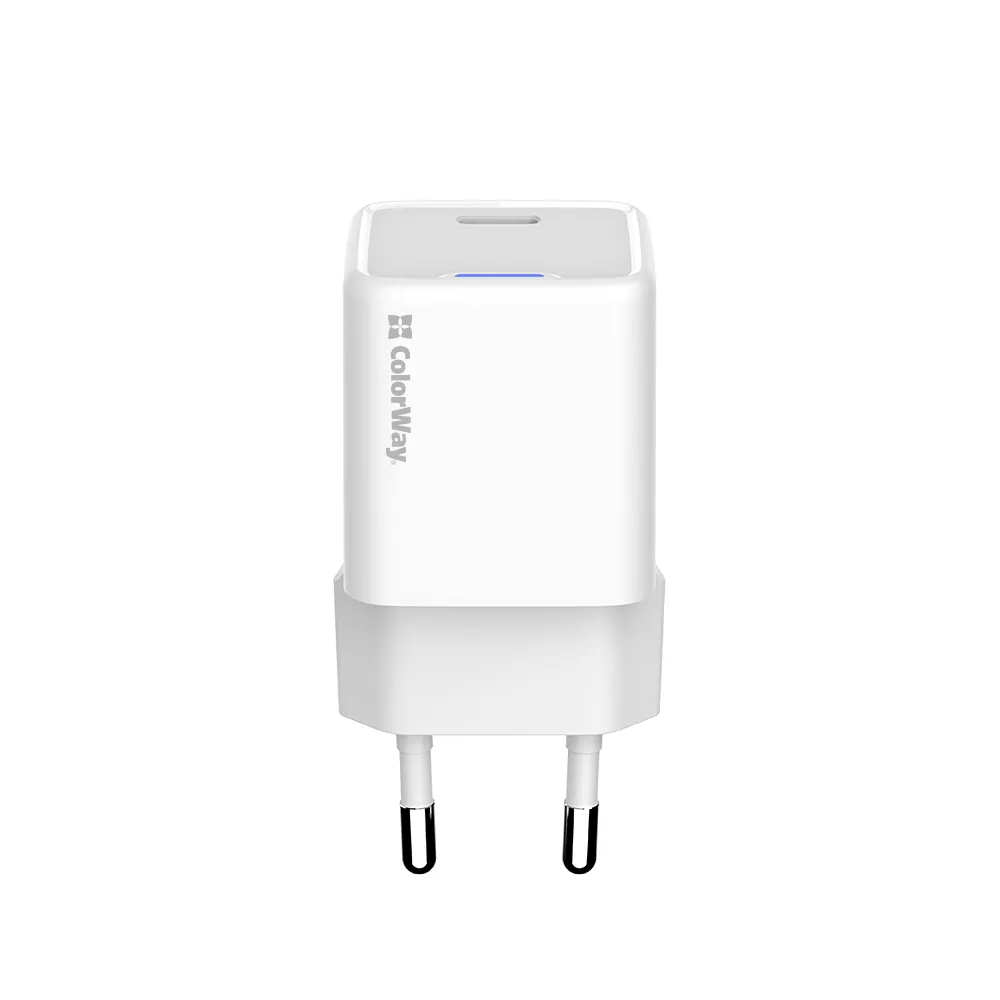 Мережевий зарядний пристрій ColorWay GaN Mini 20W PD Port PPS USB-C White (CW-CHS059PD-WT) - зображення 1