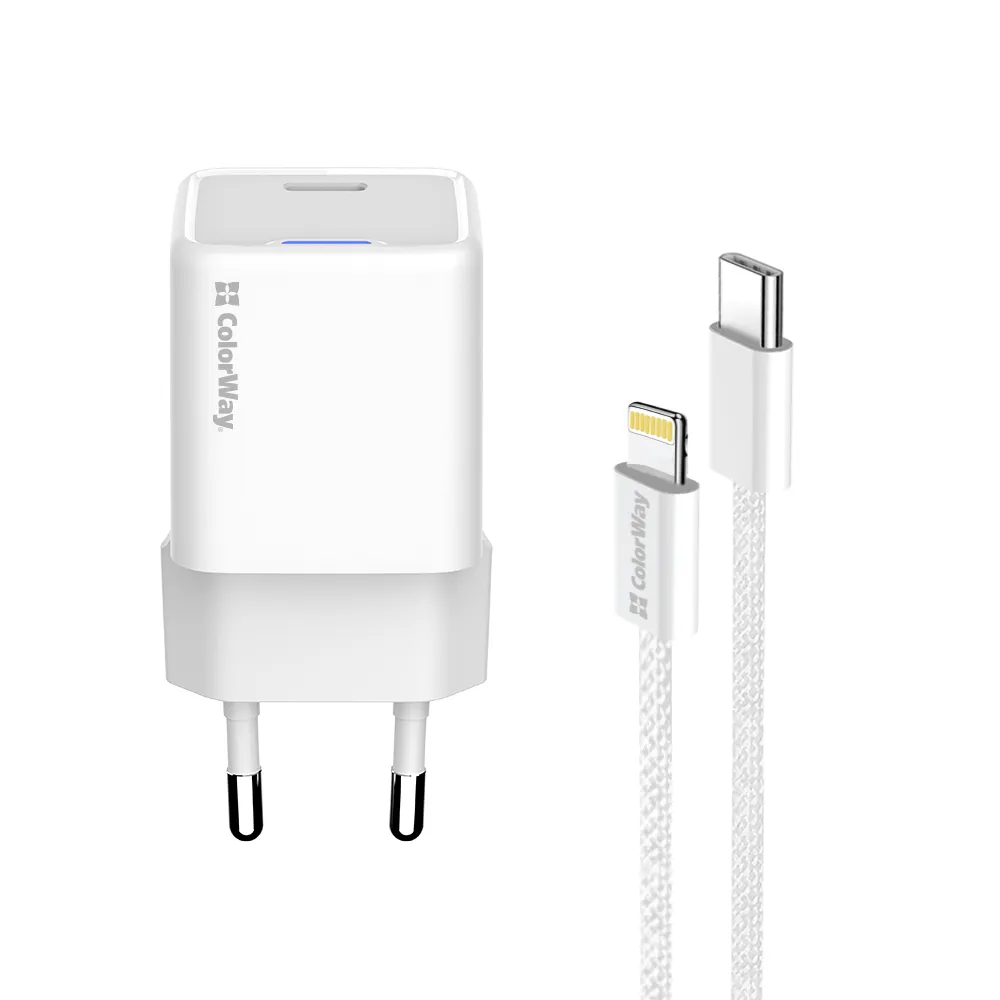Мережевий зарядний пристрій ColorWay GaN Mini 20W PD Port PPS USB-C White (CW-CHS059PD-WT) + кабель Lightning - мініатюра 3