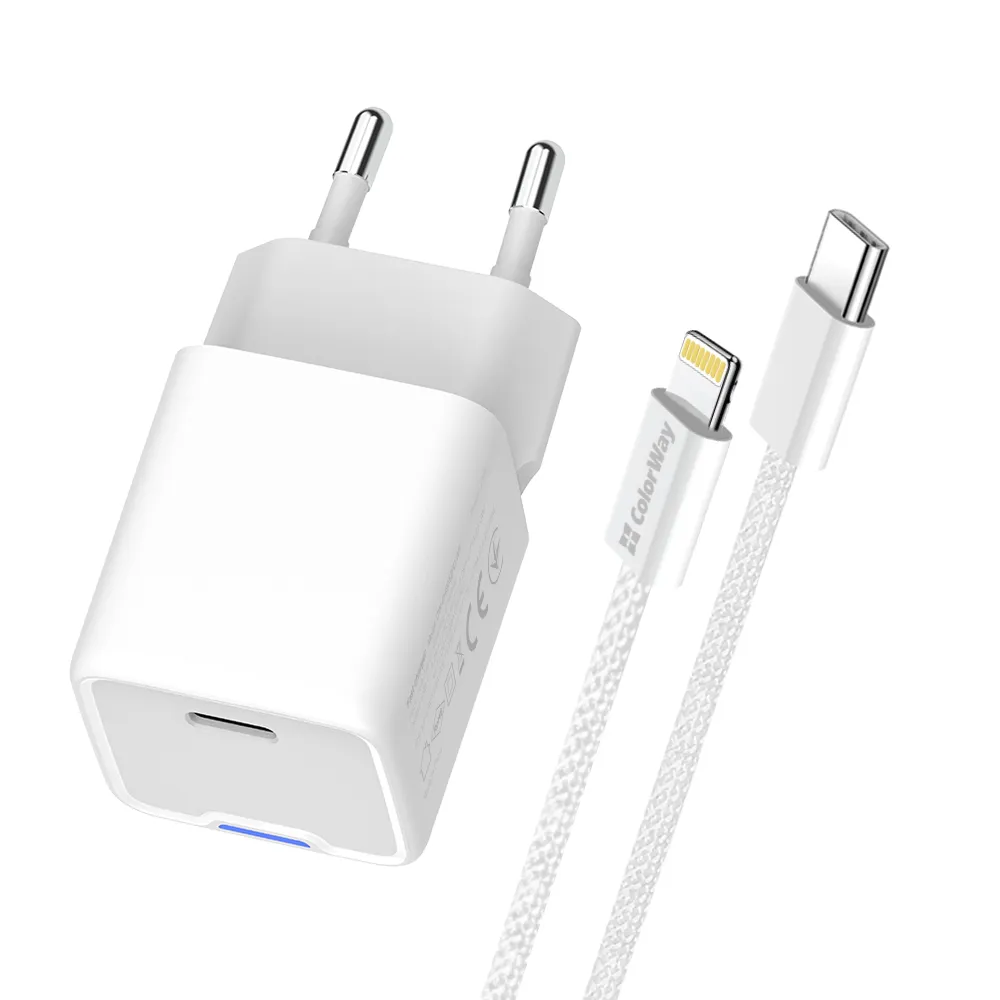 Мережевий зарядний пристрій ColorWay GaN Mini 20W PD Port PPS USB-C White (CW-CHS059PD-WT) + кабель Lightning - мініатюра 4