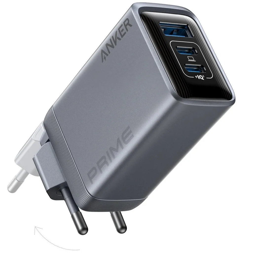Мережевий зарядний пристрій Anker PowerPort GaNPrime 100W 2xUSB Type-C, USB Type-A Silver (A2688341) - зображення 1