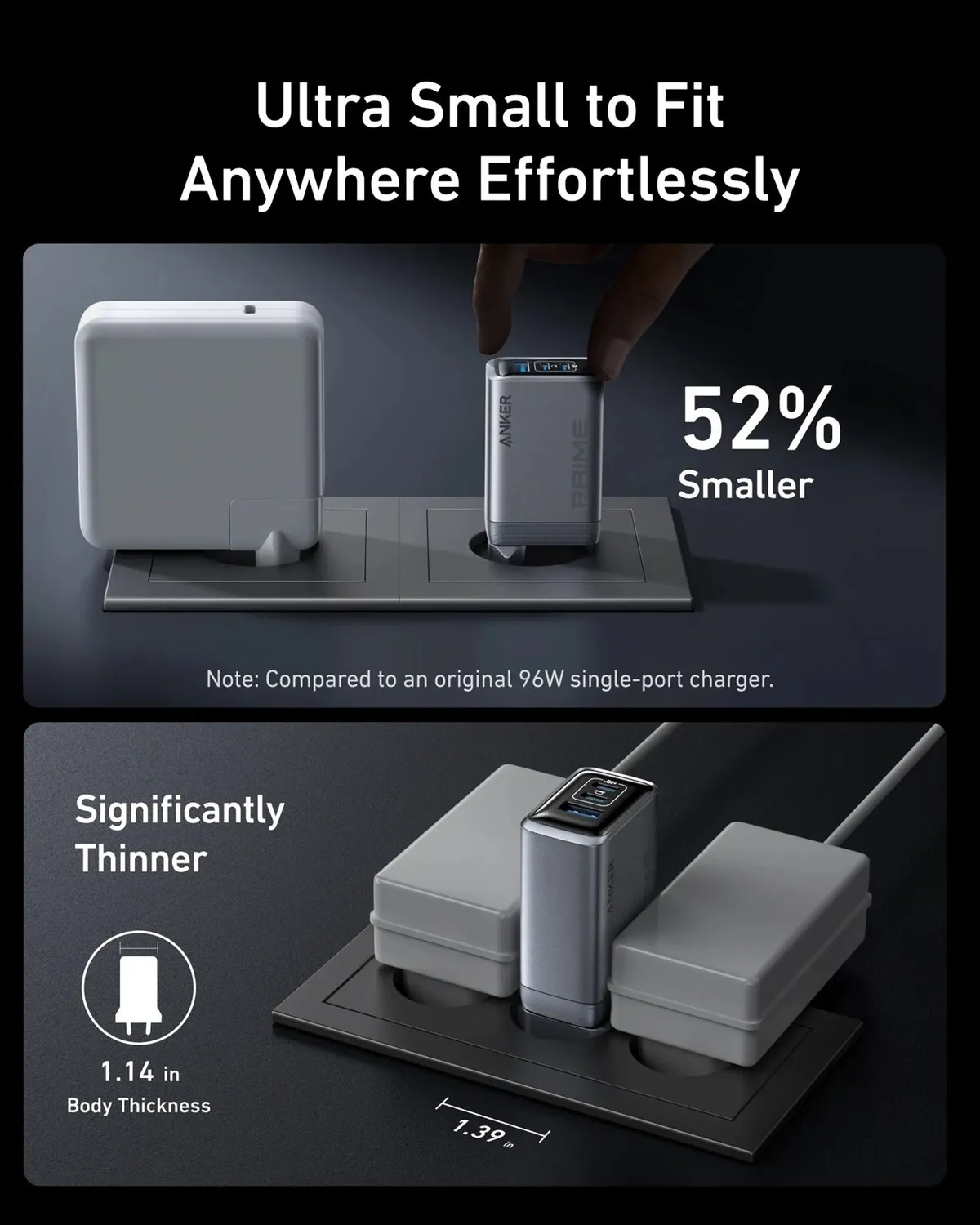 Мережевий зарядний пристрій Anker PowerPort GaNPrime 100W 2xUSB Type-C, USB Type-A Silver (A2688341) - мініатюра 3