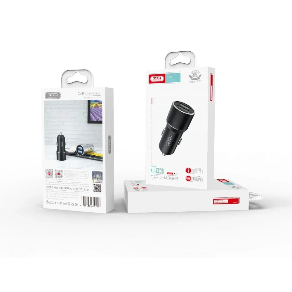 Автомобільний зарядний пристрій XO CC30 (2USB, 2.4A) Black (6920680872756) - мініатюра 3