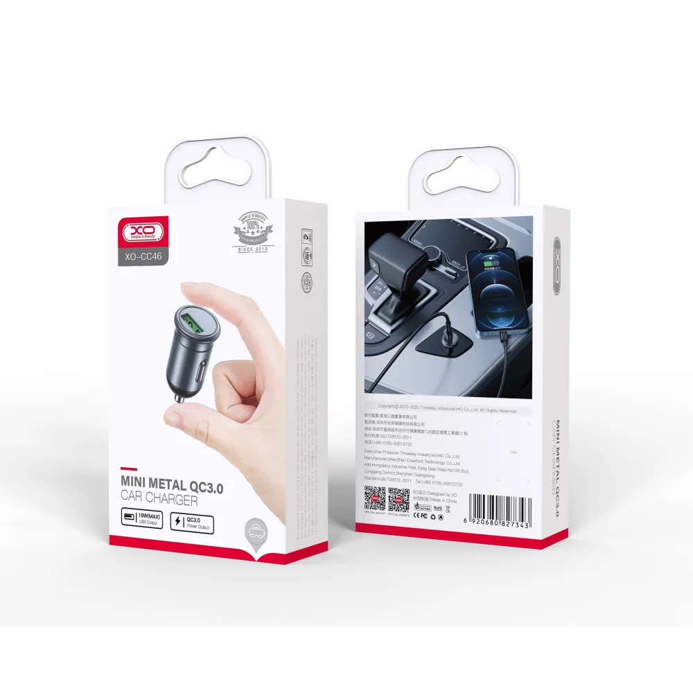 Автомобільний зарядний пристрій XO CC46 (USB, 3A) Gray (6920680827343) - мініатюра 4