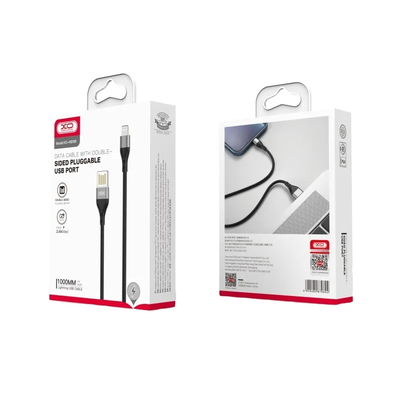 Кабель XO NB188 USB - Lightning, (M/M), 2.4A 1 м Gray (6920680879694) - мініатюра 2