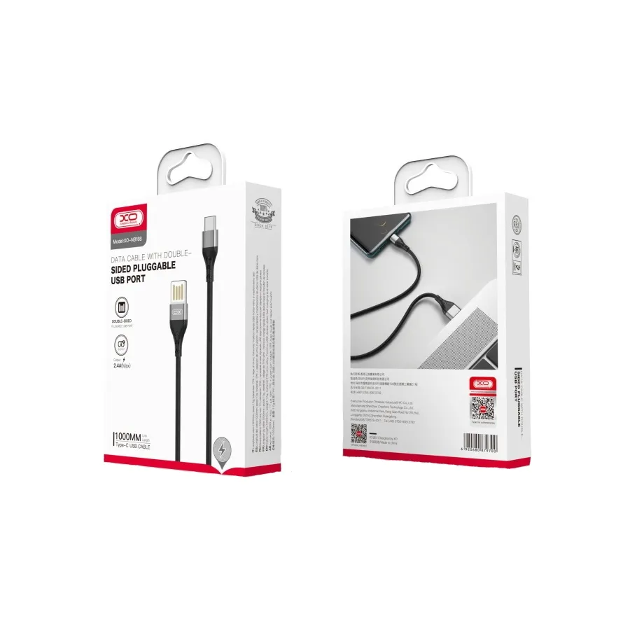 Кабель XO NB188 USB - USB Type-C, (M/M), 2.4A 1 м Gray (6920680879700) - мініатюра 2
