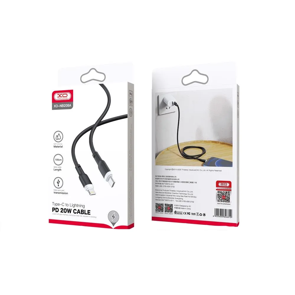 Кабель XO NB208A USB Type-C - Lightning, (M/M), 20W 1 м Black (6920680826810) - мініатюра 2