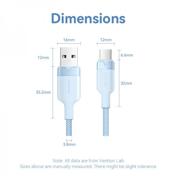 Кабель Vention USB - USB Type-C (M/M), 60W, 3A, 2 м, White (CTNWH) - мініатюра 2