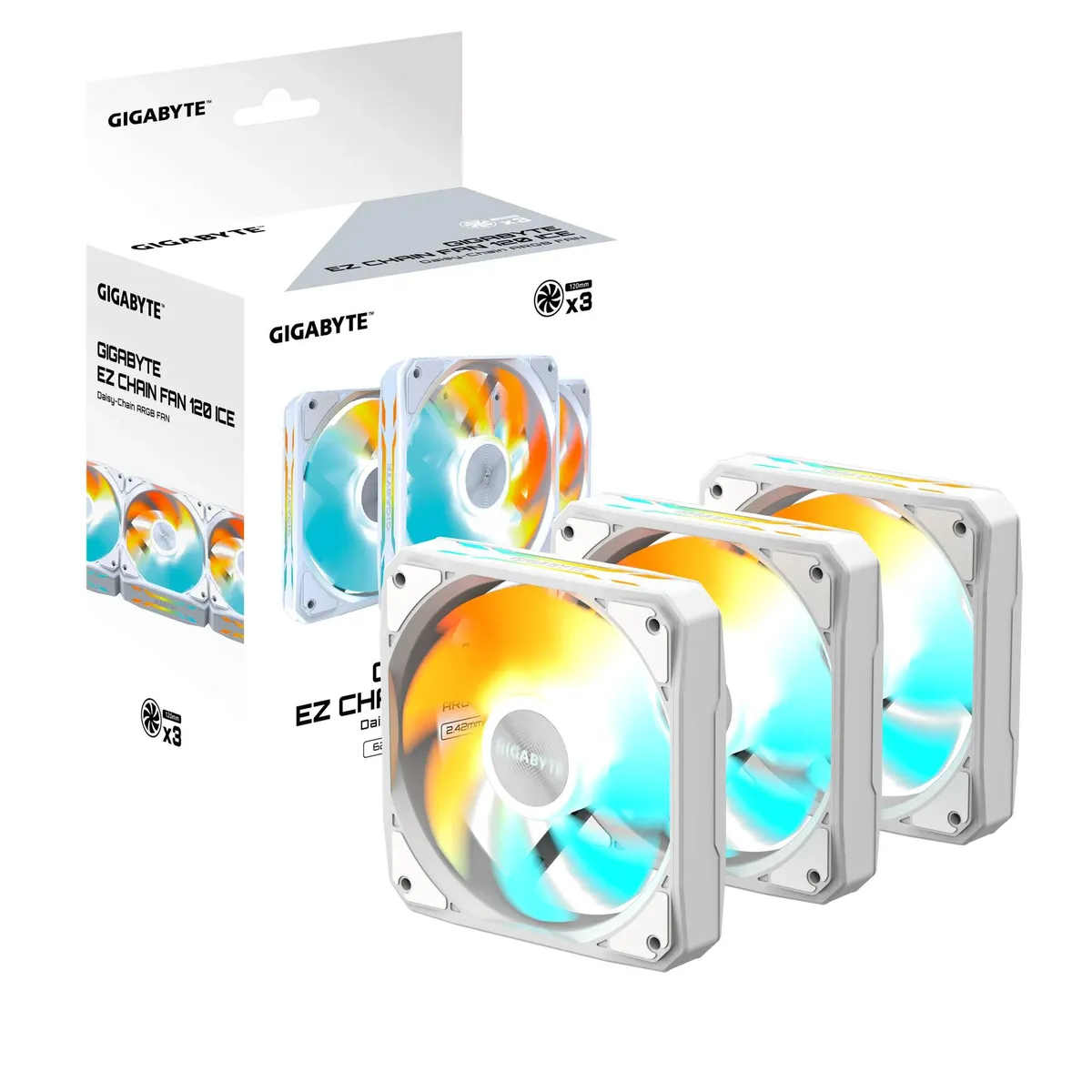 Вентилятор Gigabyte EZ Chain Fan 120 Ice 3-Pack White (GP-GBT EZFAN1203 ICE) - мініатюра 6