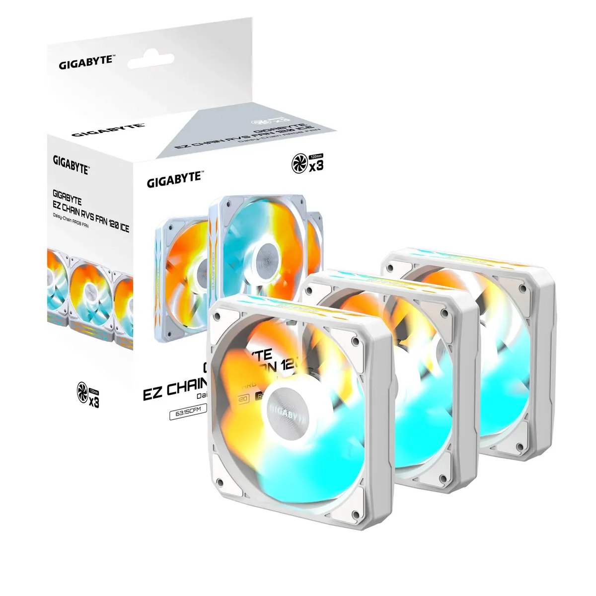 Вентилятор Gigabyte EZ Chain RVS Fan 120 Ice 3-Pack White (GP-GBT EZRVSFAN1203 ICE) - мініатюра 5