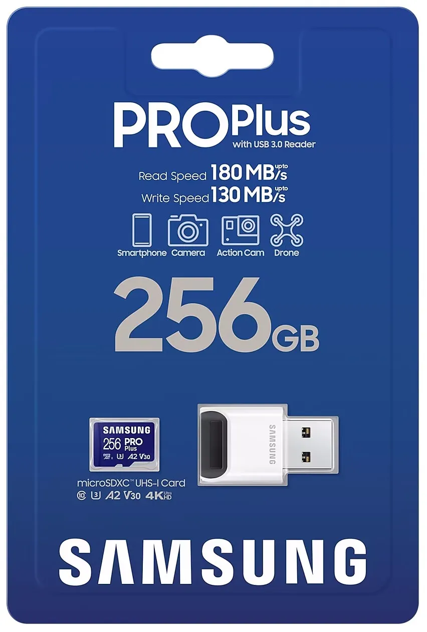 Карта пам`яті MicroSDXC 256GB UHS-I/U3 Samsung Pro Plus R180/W130MB/s + OTG Card reader (MB-MD256SB/WW) - мініатюра 4