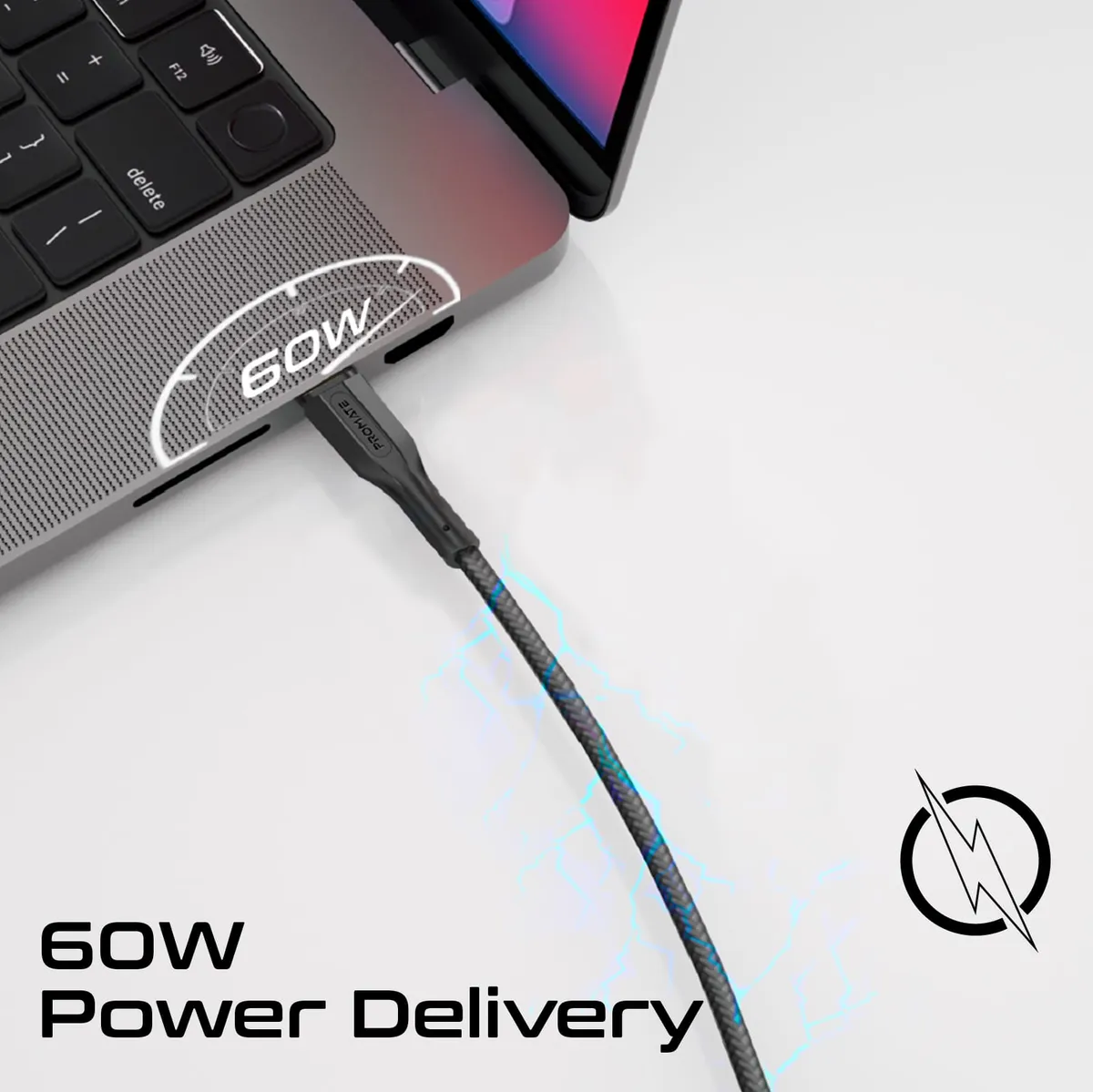 Комплект кабелів Promate USB Type-C - USB Type-C (M/M), 3A, 60W, 0.3 м, 1.2 м, 2 м Black (cablekit-cc.black) - мініатюра 3