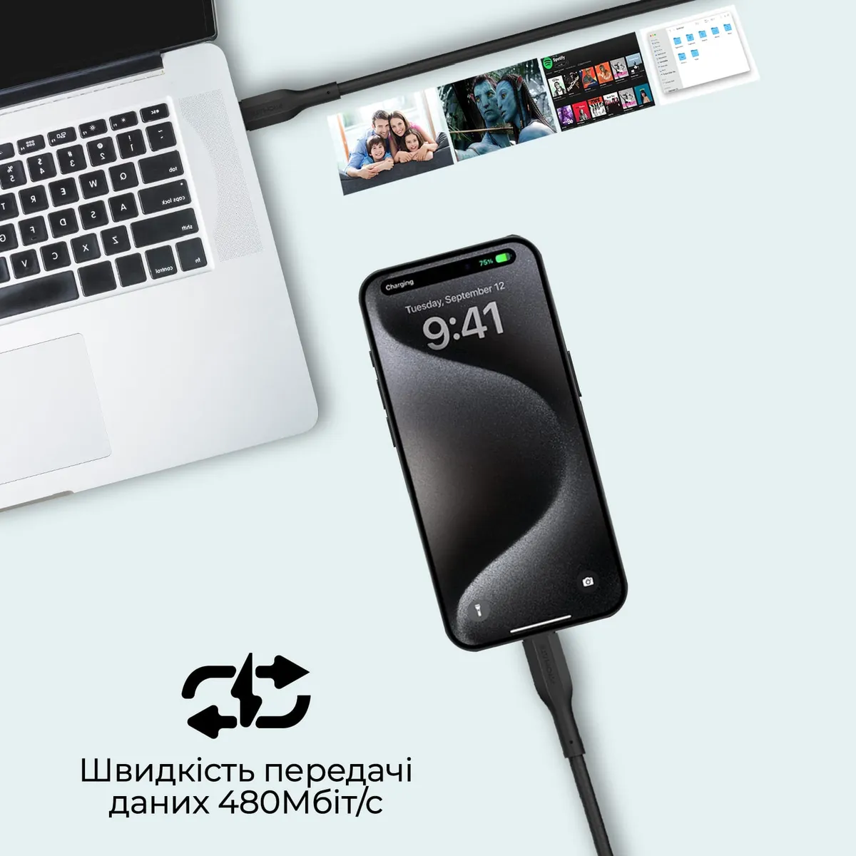Комплект кабелів Promate USB Type-C - USB Type-C (M/M), 3A, 60W, 0.3 м, 1.2 м, 2 м Black (cablekit-cc.black) - мініатюра 4