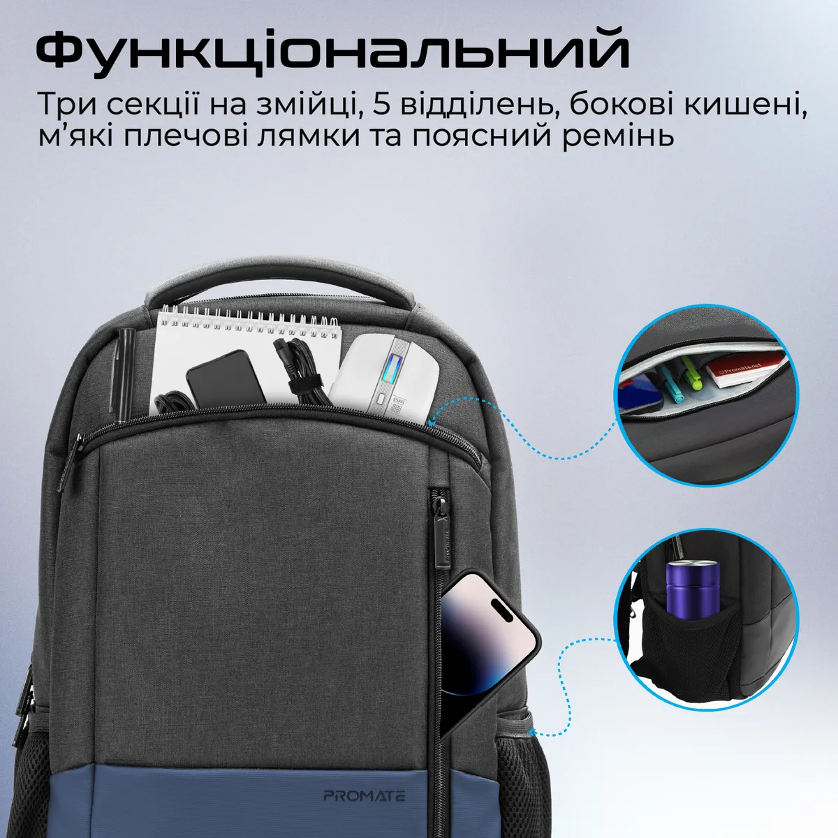 Рюкзак для ноутбука Promate Satchel BP 15.6" Blue - мініатюра 3