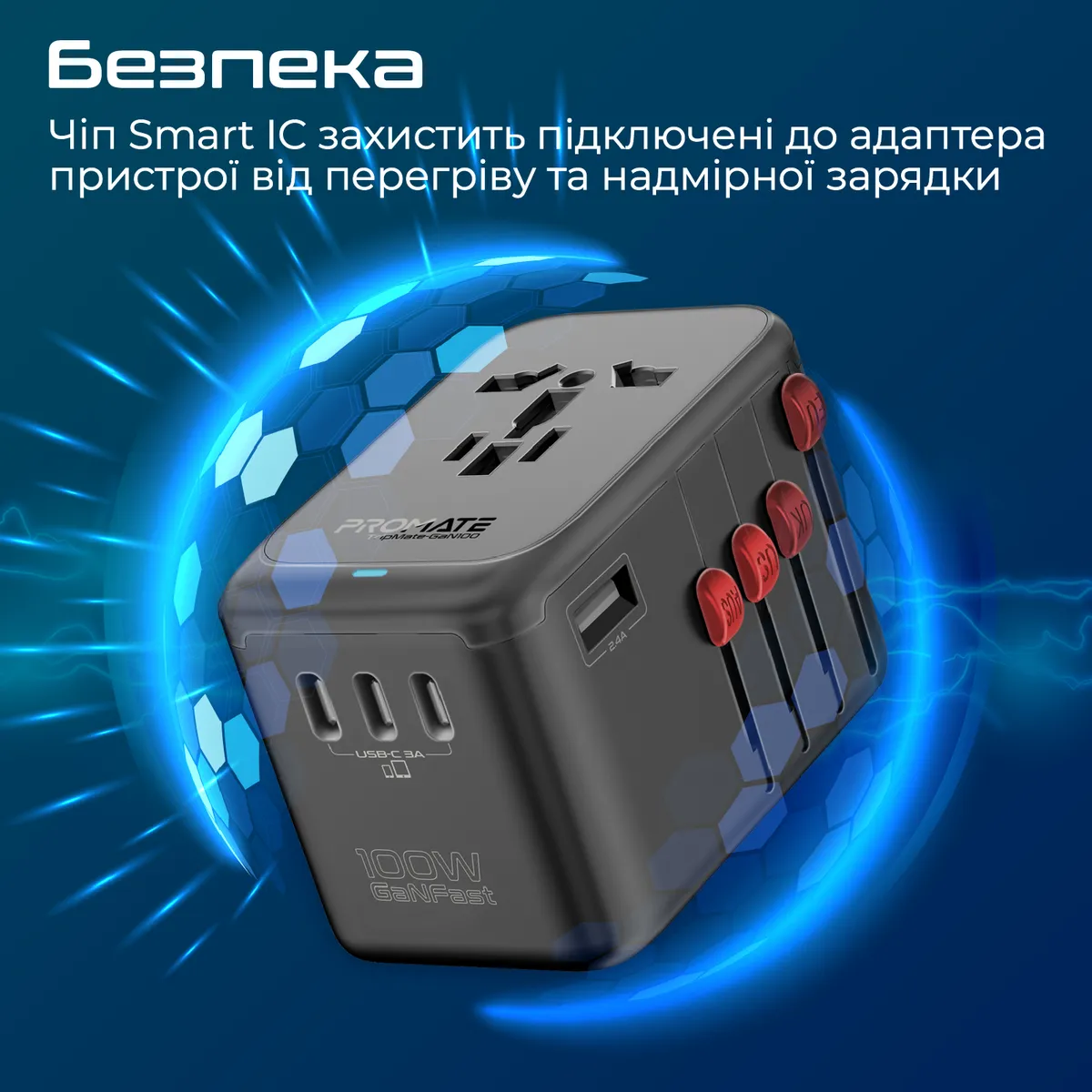 Зарядний пристрій Promate TripMate-GaN100 100W Black - мініатюра 8