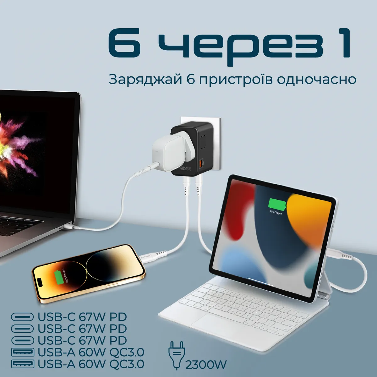 Зарядний пристрій Promate TripMate-GaN75 75W Black - мініатюра 5