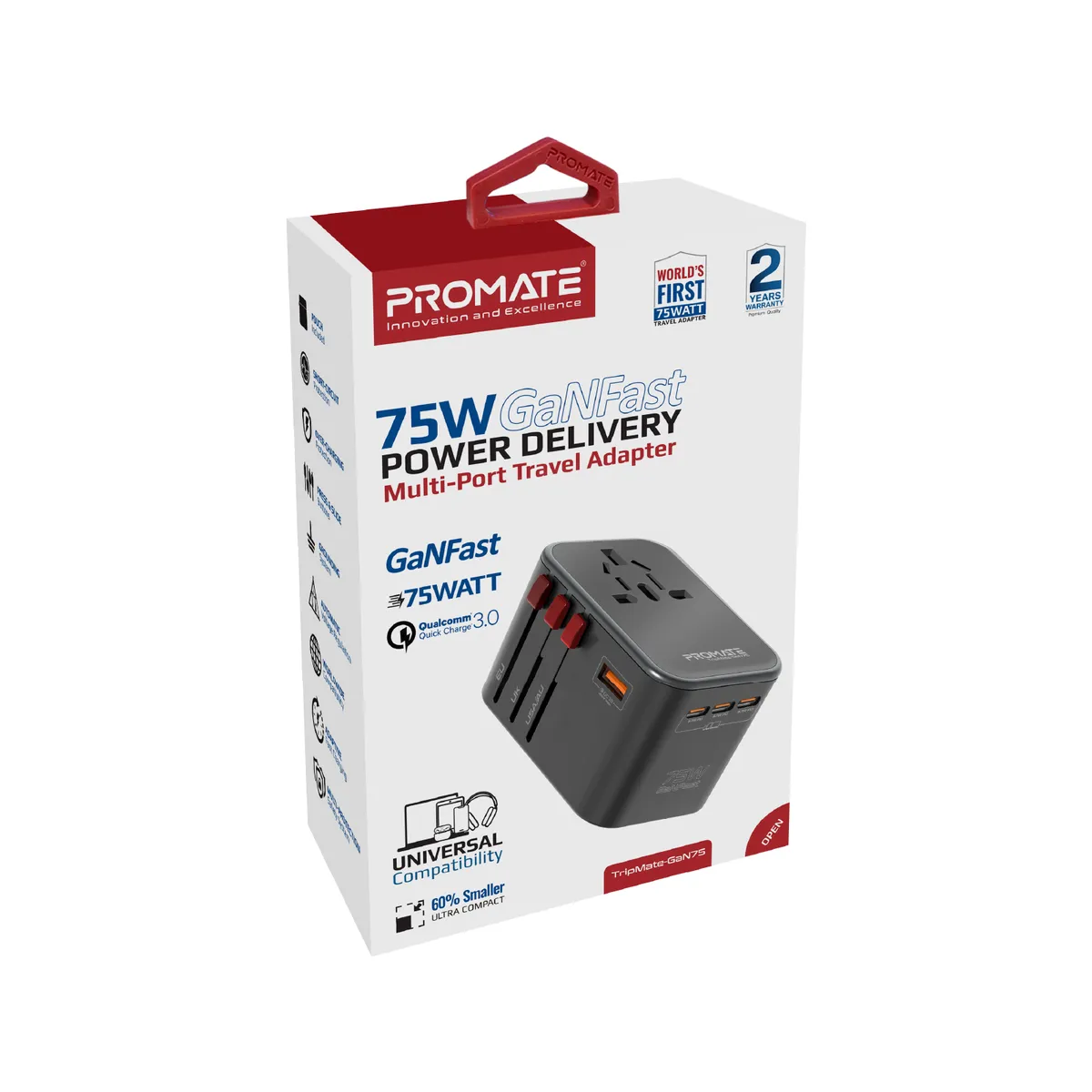 Зарядний пристрій Promate TripMate-GaN75 75W Black - мініатюра 9