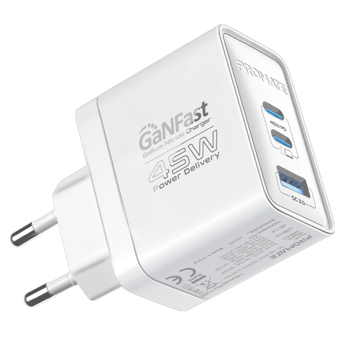 Зарядний пристрій Promate PowerPort 45W White - зображення 1