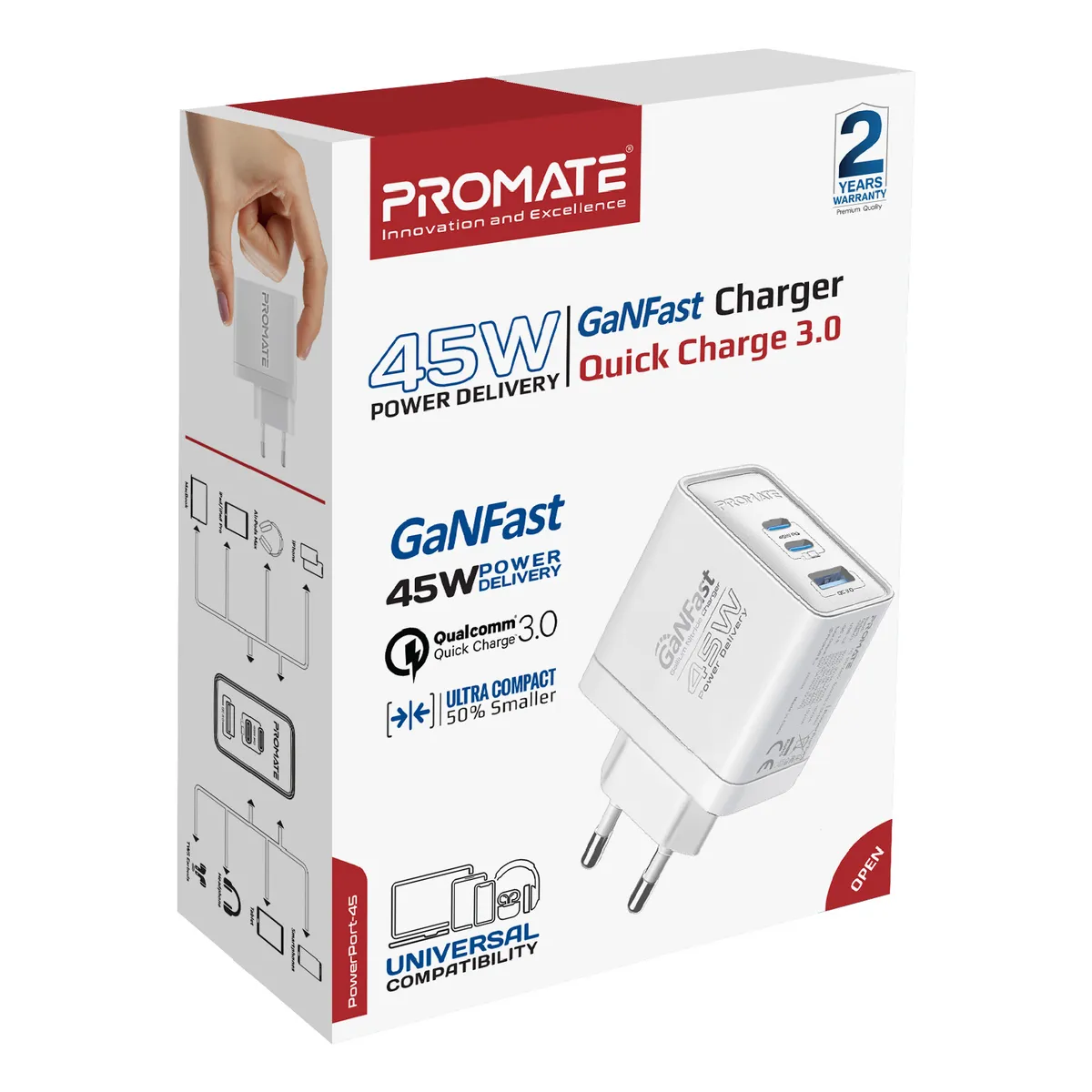 Зарядний пристрій Promate PowerPort 45W White - мініатюра 6