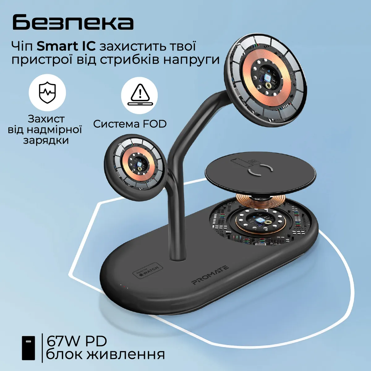 Бездротовий зарядний пристрій Promate Synergy-Pro MagSafe 57W Black - мініатюра 8