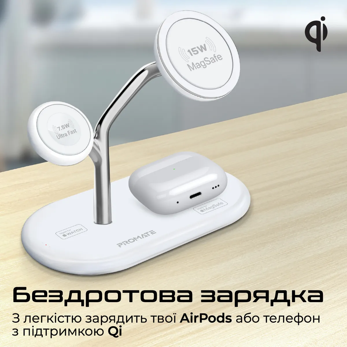 Бездротовий зарядний пристрій Promate Synergy-Pro MagSafe 57W White - мініатюра 6